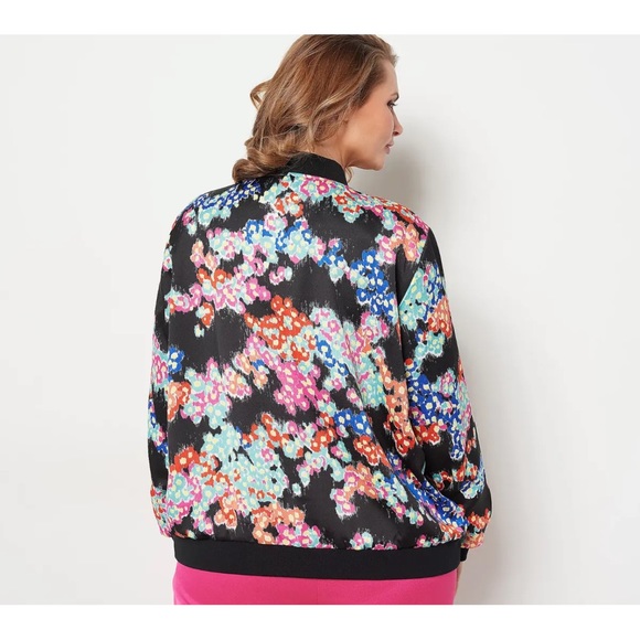 Jason Wu black bomber jacket with floral print. Size M. Pockets. Lined. - Picture 2 of 16